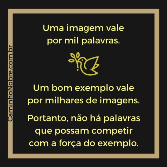 Uma imagem vale por mil palavras. Um bom exemplo vale por milhares de imagens. Portanto, não há palavras que possam competir com a força do exemplo. Caminho Nobre