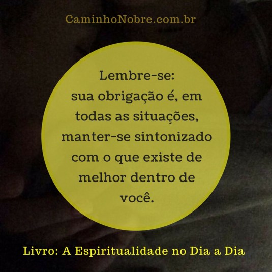 Lembre-se: sua obrigação é, em todas as situações, manter-se sintonizado com o que existe de melhor dentro de você. Livro: A Espiritualidade no Dia a Dia
