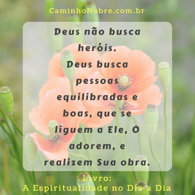Deus não busca heróis. Deus busca pessoas equilibradas e boas, que se liguem a Ele, O adorem, e realizem Sua obra. Livro: A Espiritualidade no Dia a Dia