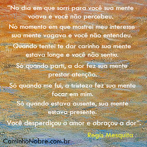 Você só sentiu minha falta quando me perdeu. Você desperdiçou o amor e abraçou a dor.